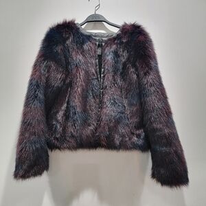 H&M Navy & Maroon Fur Coat Sz 4